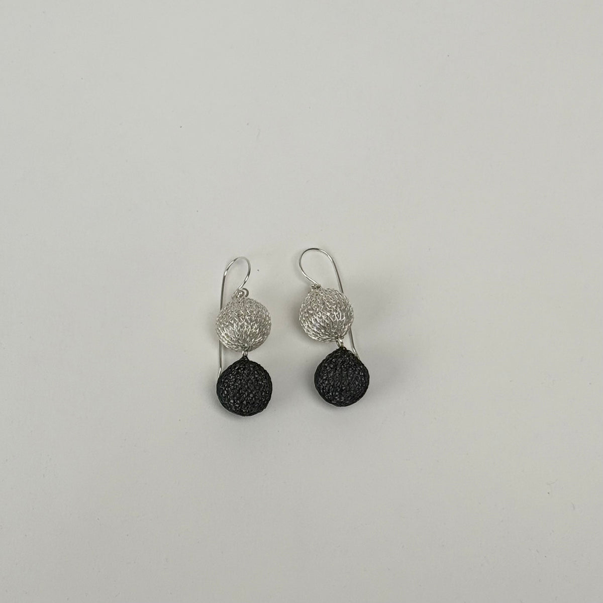 Twin Ball Medium Earrings, Silver/Oxidised