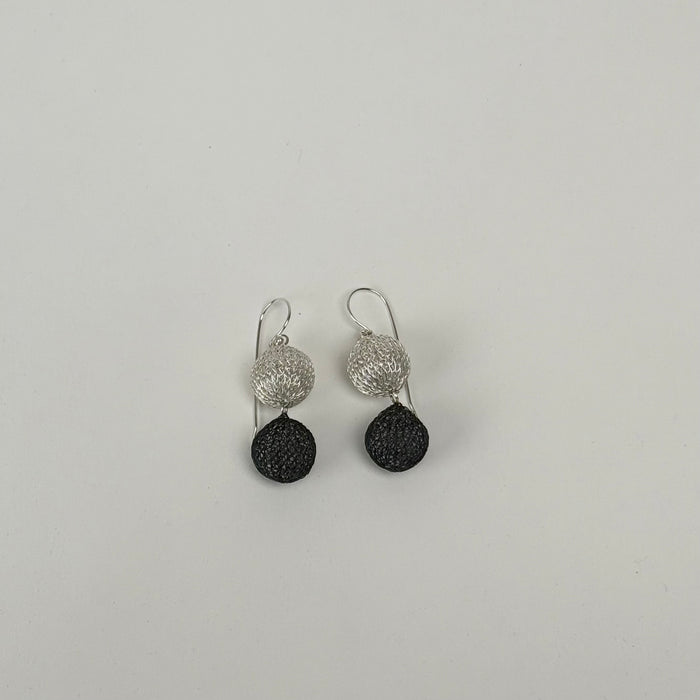 Twin Ball Medium Earrings, Silver/Oxidised