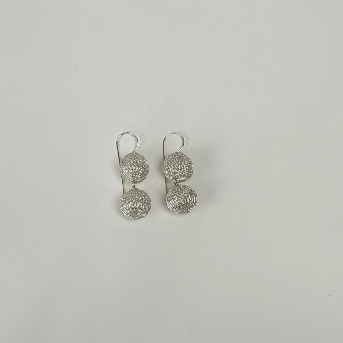 Twin Ball Medium Earrings, Silver