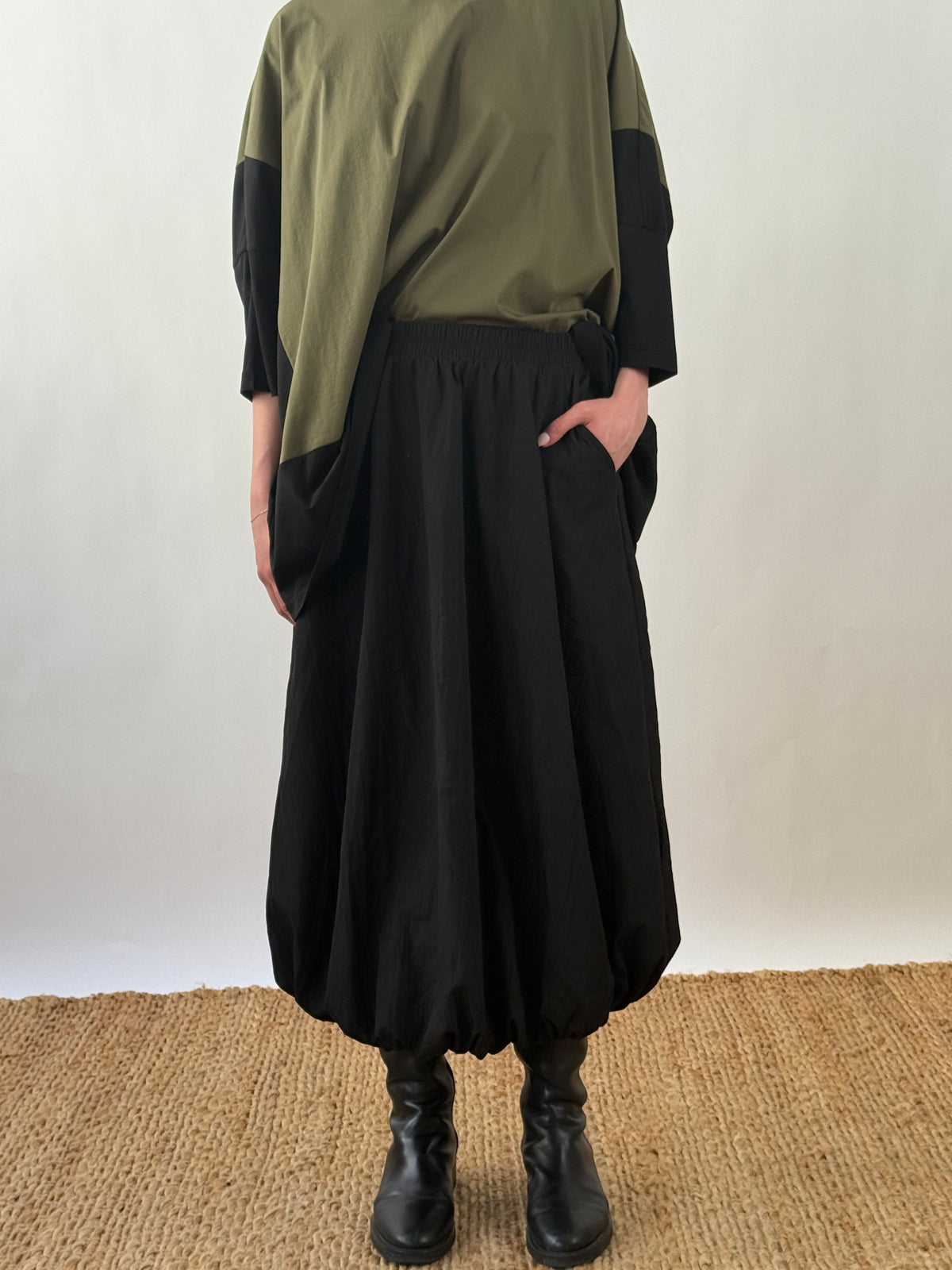 High Waist Pleated Bubble Skirt