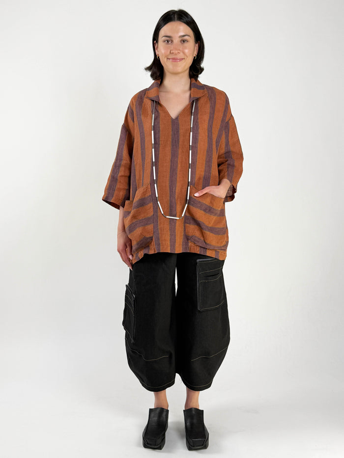 Staci Orange & Shiraz Stripe Top
