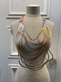 SI02 Multifilament Silver Gold Apricot Long Necklace