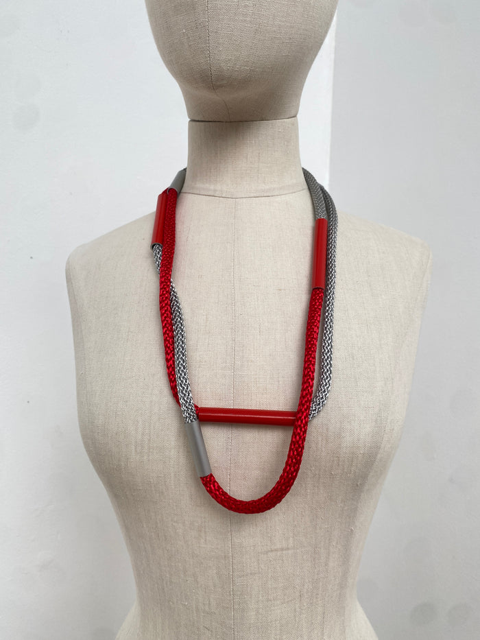 CB62 Red/Greymix Long Rope Necklace