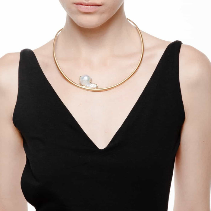 Pearl Ring Necklace in Gold