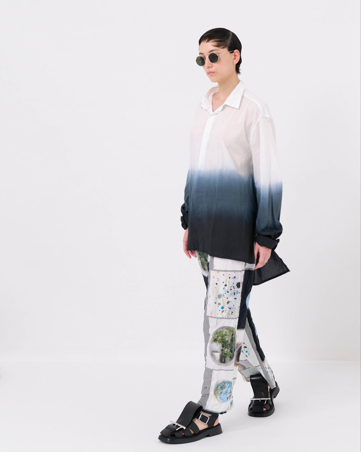 Long Wide Crinkled Print Pant