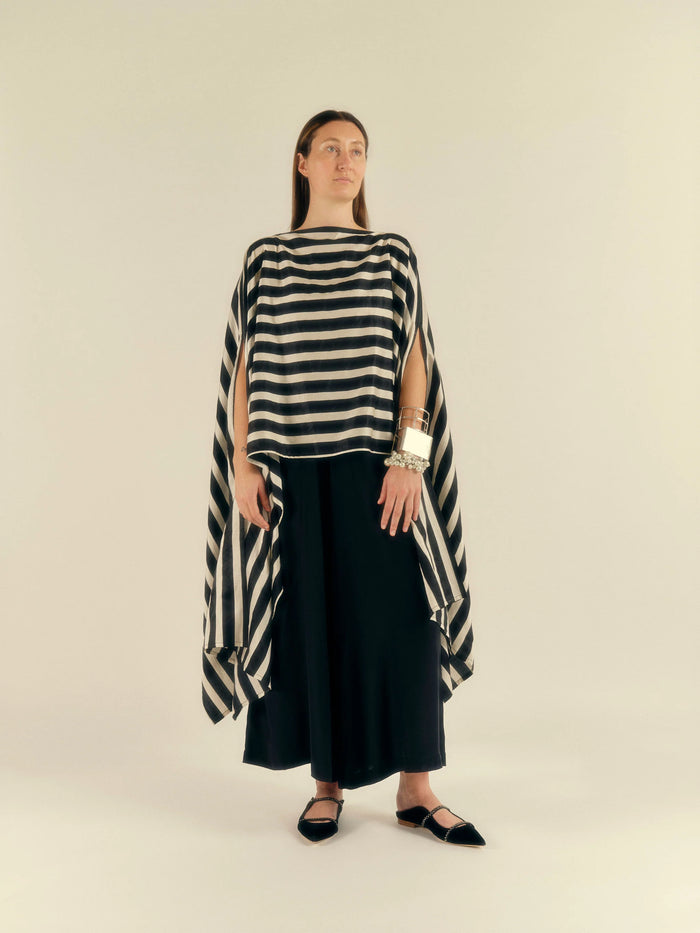 Toland Black & White Striped Top