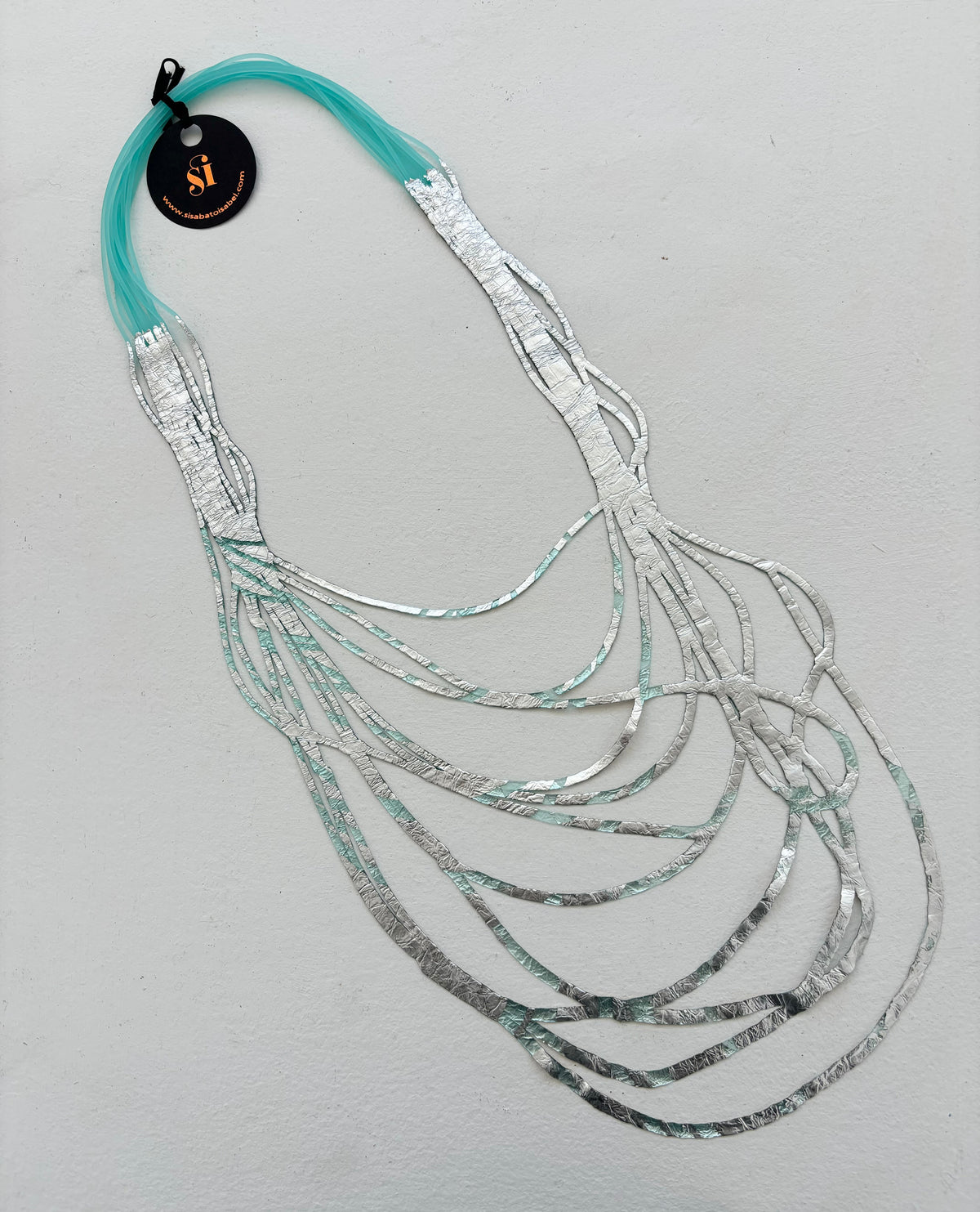 SI02 Multifilament Tangerine Aqua Gold Long Necklace