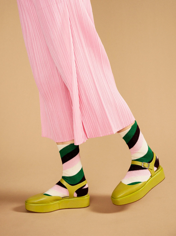 Neapolitan Stripe Crew Sock - Green