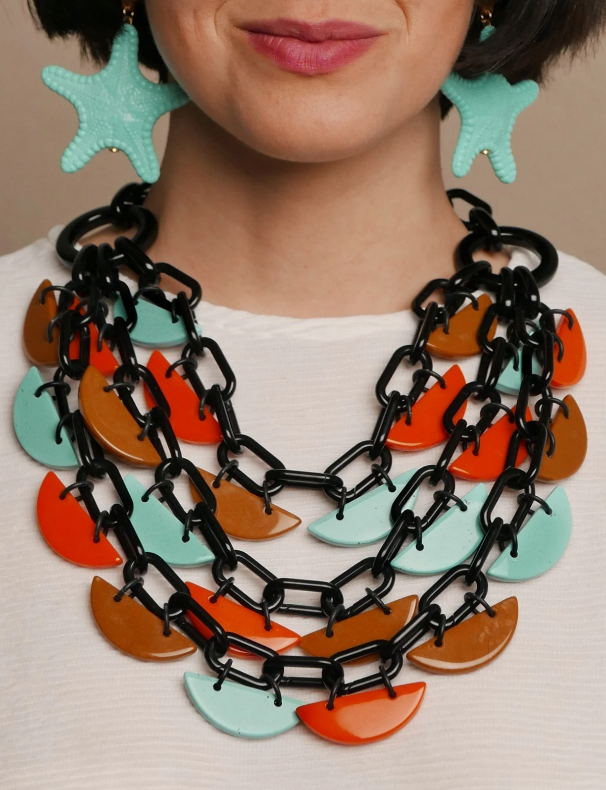 Canoes Necklace - Turquoise, Orange and Ochre