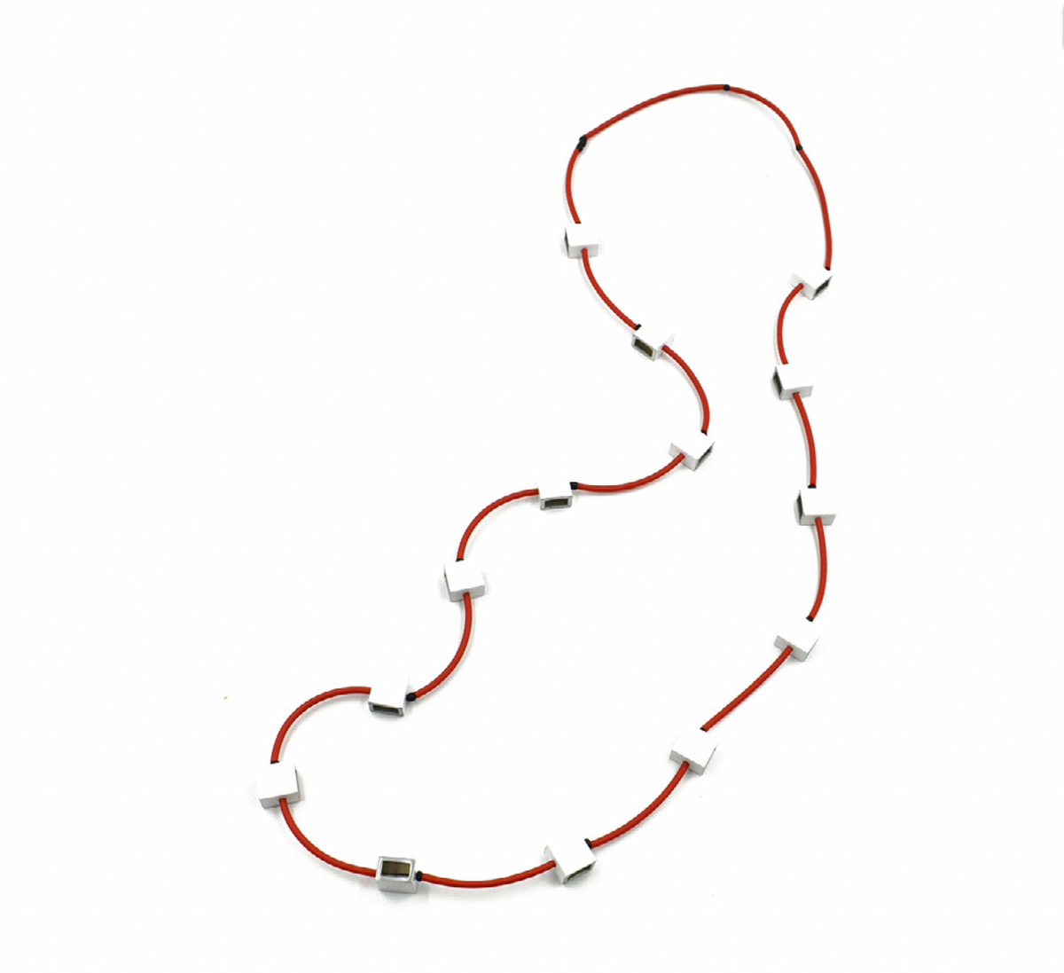 CB468 Segment Squares Necklace - White & Red