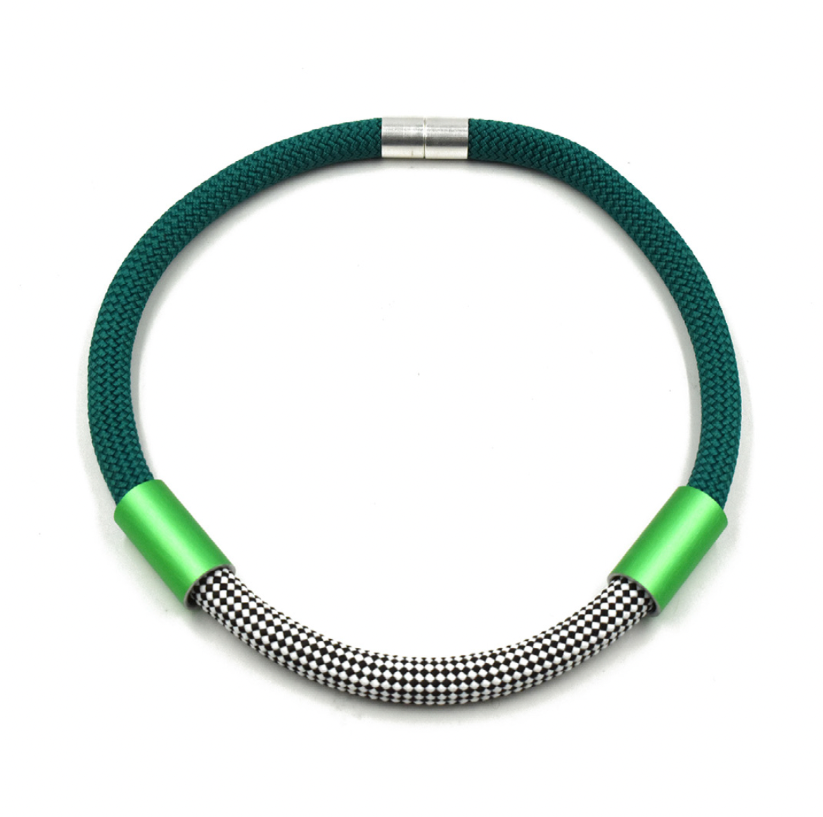 CB64 - Tube Rope Necklace in Green Grid