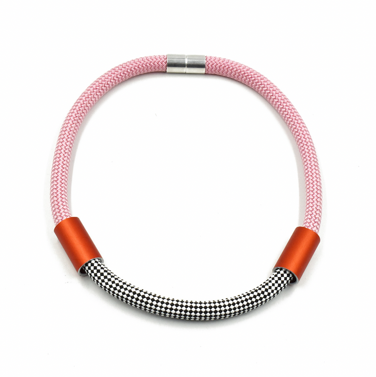 CB64 - Tube Rope Necklace in Pink Grid