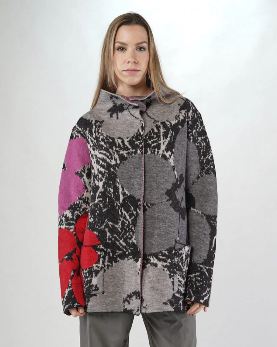 324 7102 Knit Jacket in Pink Garden