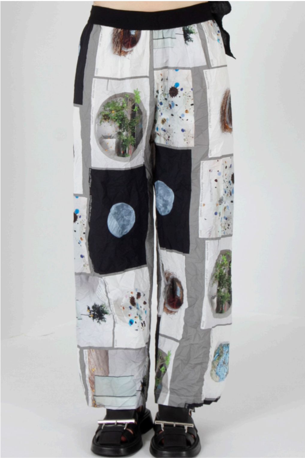 Long Wide Crinkled Print Pant