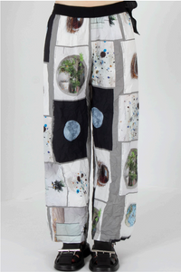 Long Wide Crinkled Print Pant