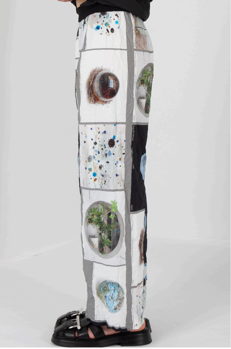 Long Wide Crinkled Print Pant