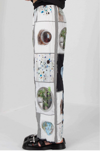 Long Wide Crinkled Print Pant