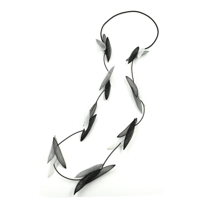 CB508 - Cluster 3 Pods Long Necklace, Black & White