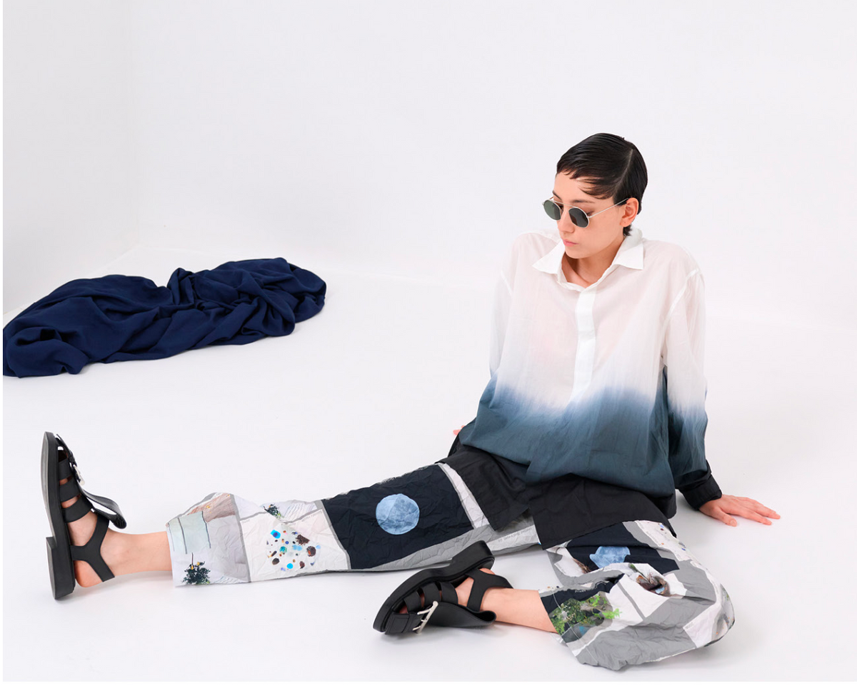 Long Wide Crinkled Print Pant