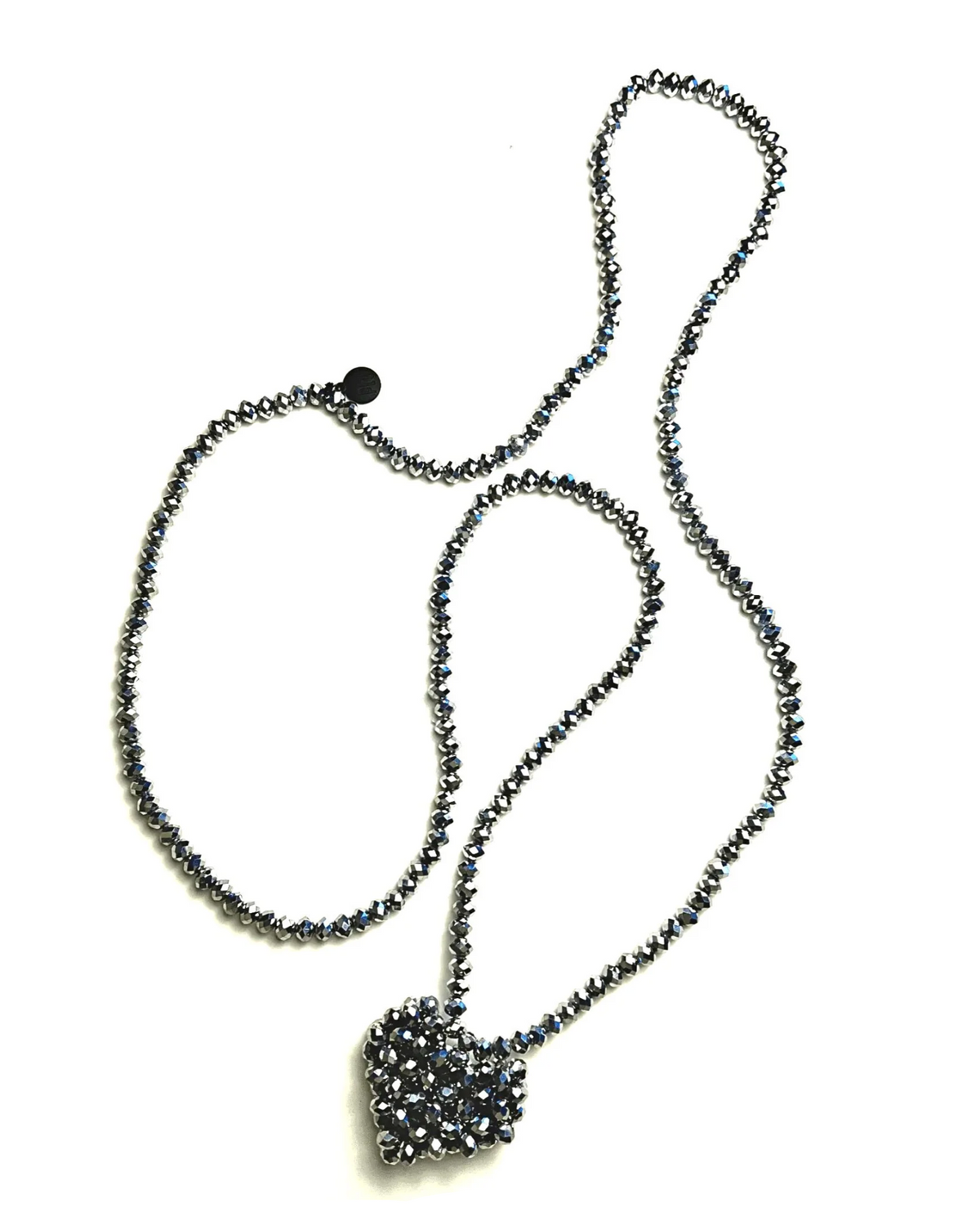 1536 - Across Heart Long Silver Necklace