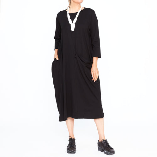 MU231005 - Drape Pocket Dress in Black