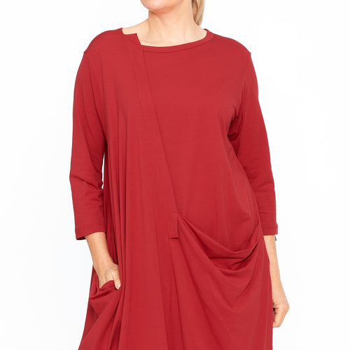 MU231005 - Drape Pocket Dress in Red