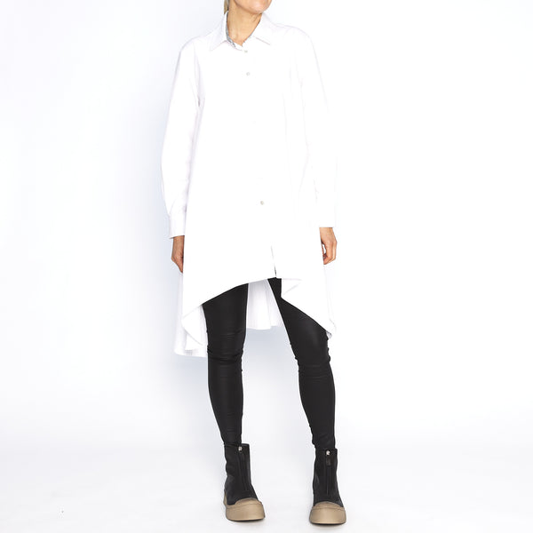 Simone White Shirt with Stripe Collar Stand