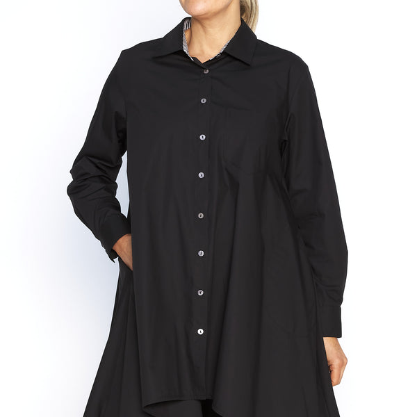 Simone Black Shirt with Stripe Collar Stand