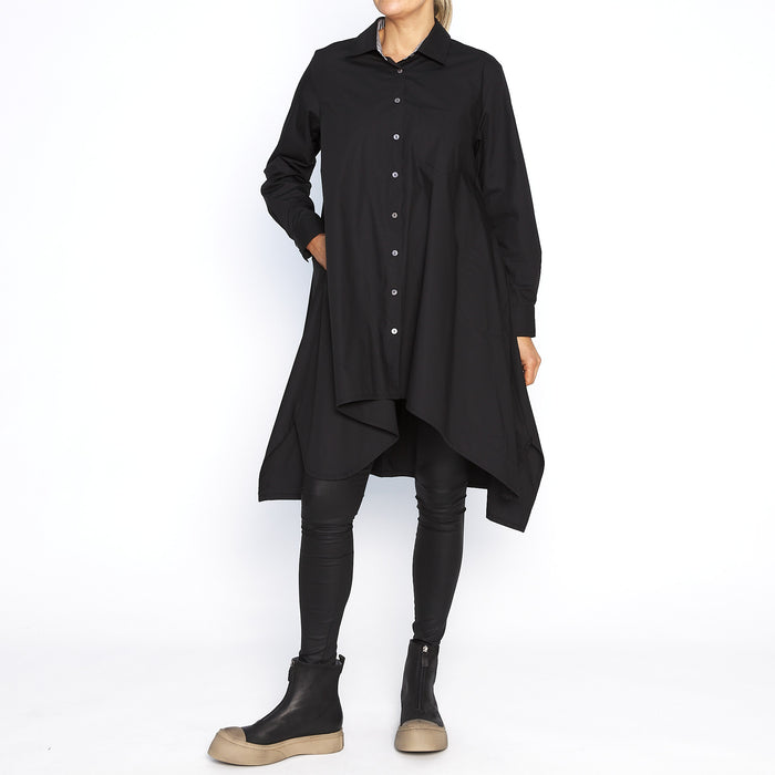 Simone Black Shirt with Stripe Collar Stand