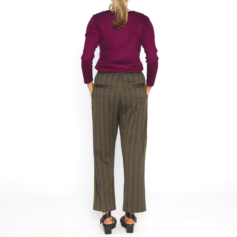 Sadie Olive Green Striped Pant