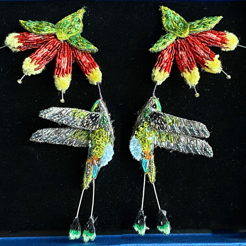 Booted Racket-Tail Hummingbird Earrings