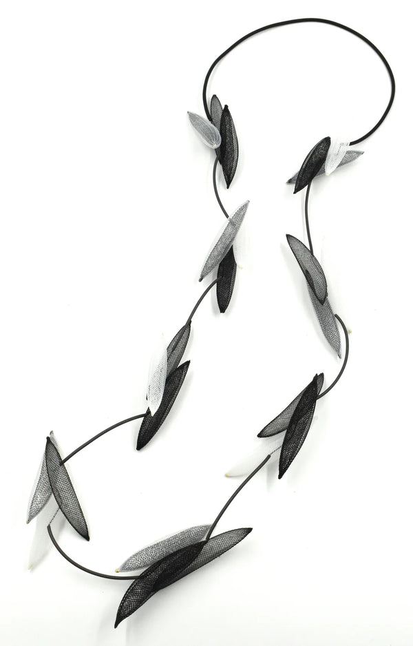 CB508 - Cluster 3 Pods Long Necklace, Black & White