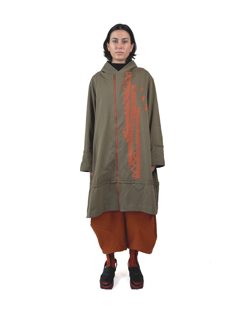 253 007 Khaki Coat with Orange Trims