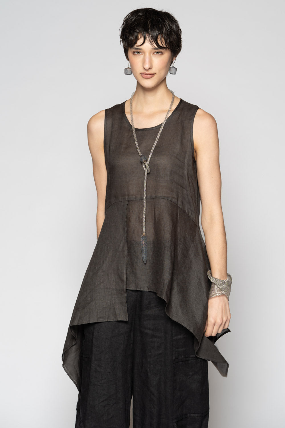 Bloom Drape Top  Charcoal