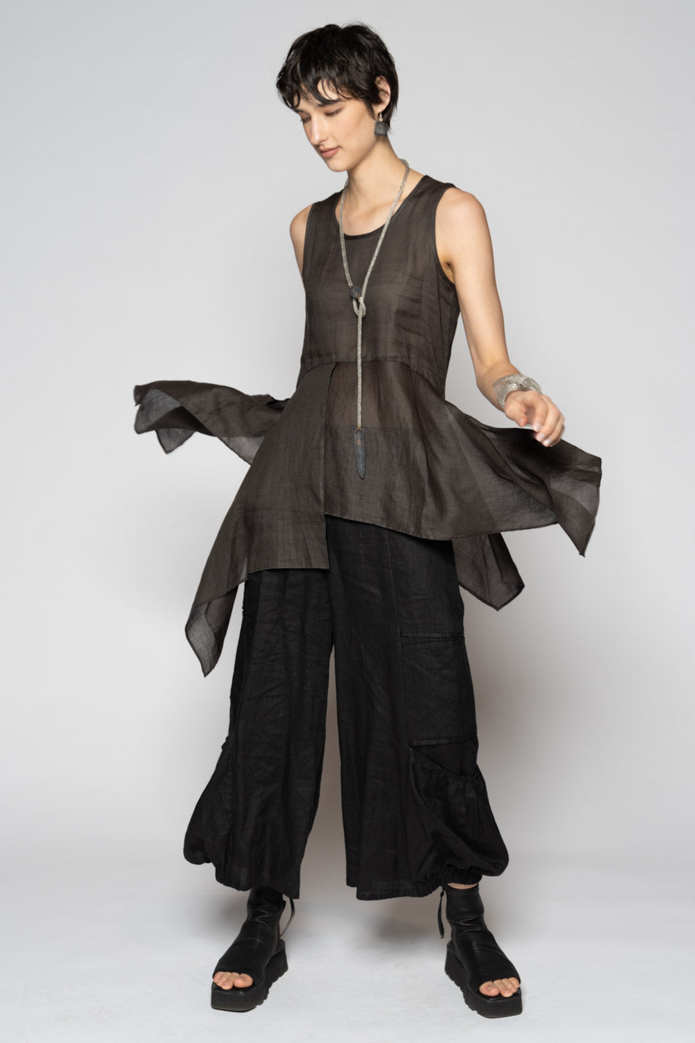 Bloom Drape Top  Charcoal