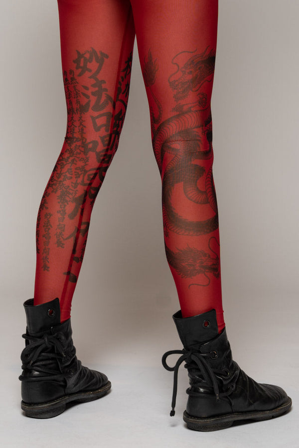 Tatu Mesh Tights Red