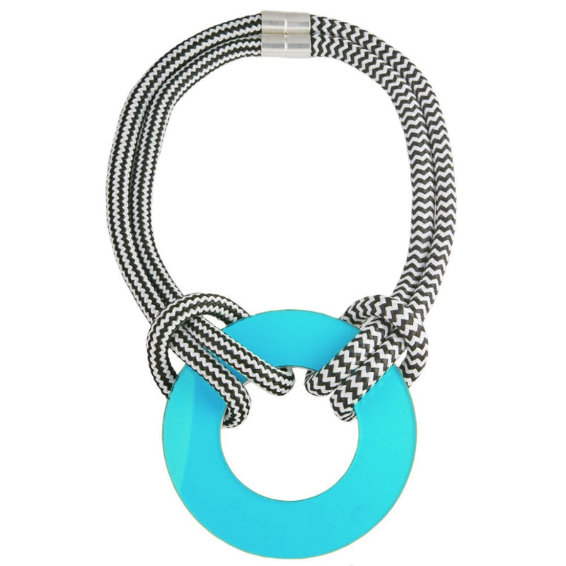 Christina Brampti, CB98 Cord Plexiglass short necklace turquoise/white - Tiffany Treloar