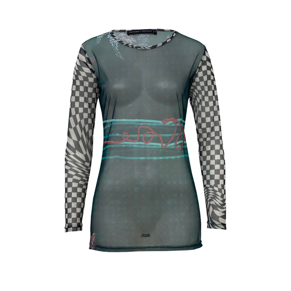 Teal Peacock Mesh Top
