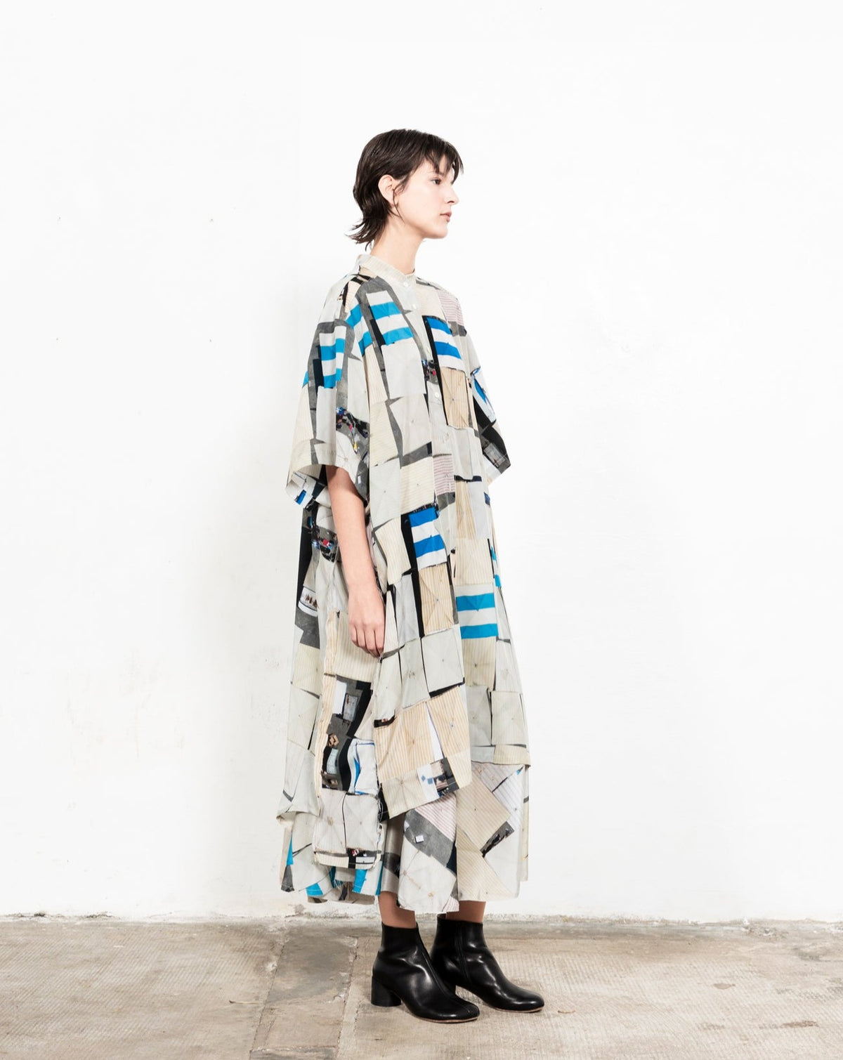 SER906 Print Long Shirt Dress - Grigio