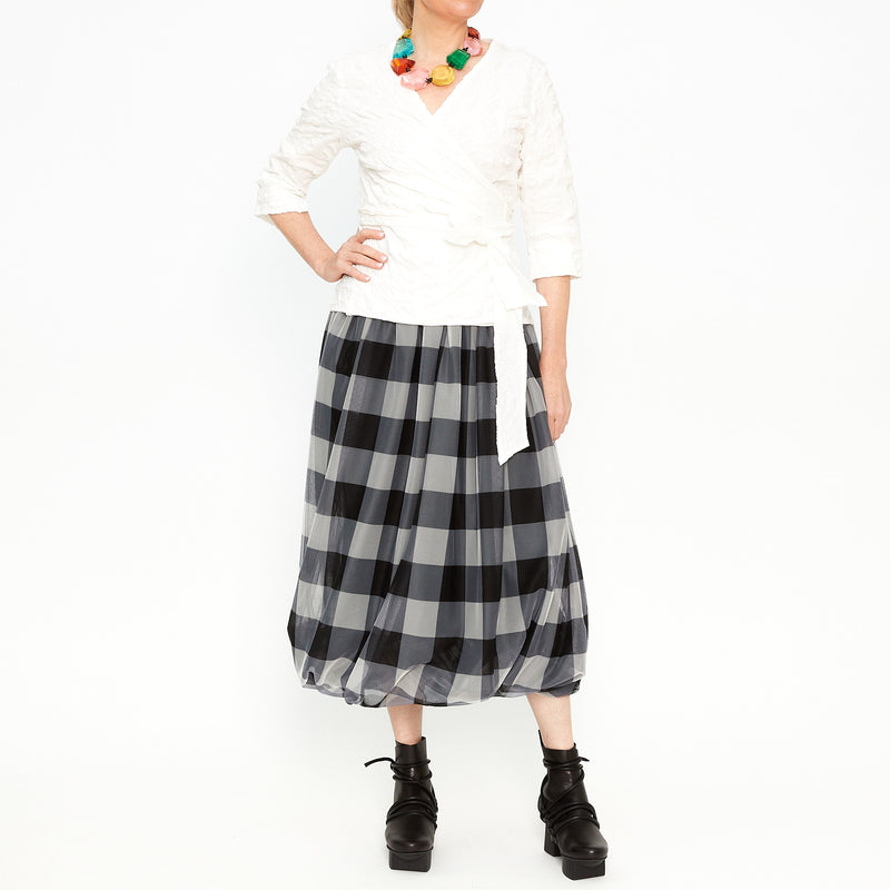 Ivory Check Tulle Twist Bubble Skirt