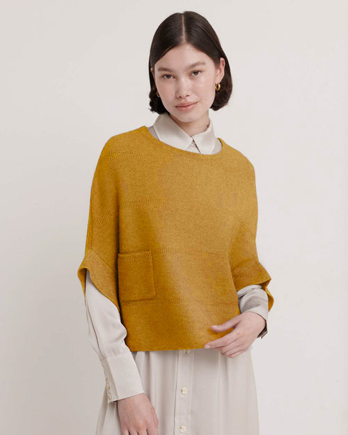 Cropped Poncho Pullover - Mustard