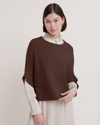 Cropped Poncho Pullover - Tan