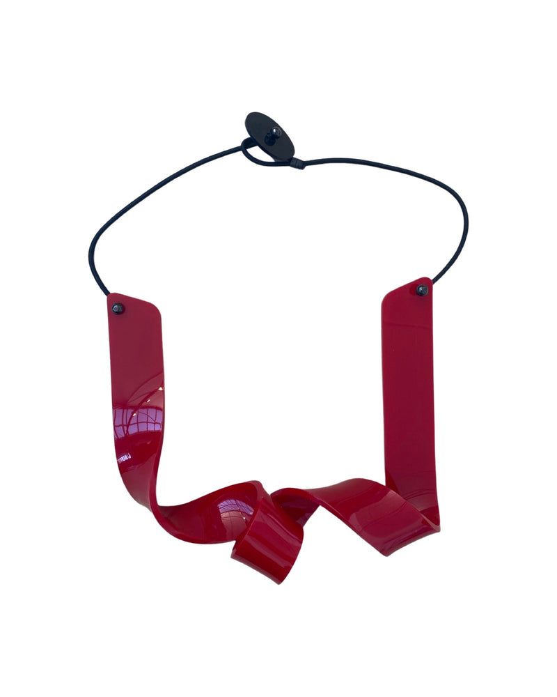 CB108 Red Flexiglass Twisted Short Necklace