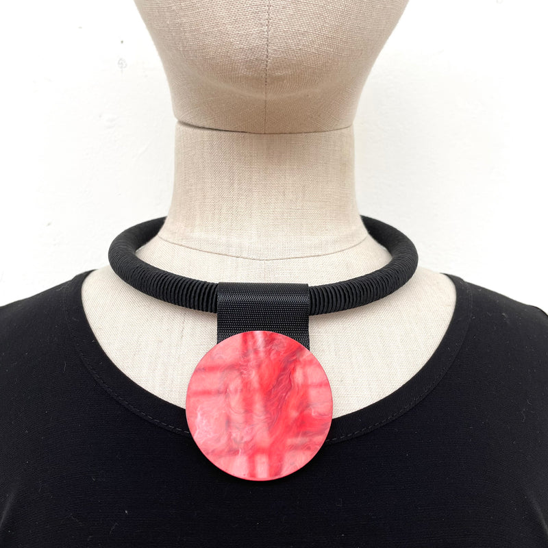 Christina Brampti, CB271 Black Red Silk Cord Disc Pendant Necklace - Tiffany Treloar