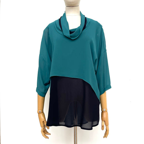 Atlantic Blue with Ink Cowl Neck Top