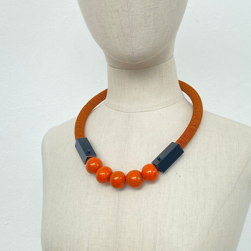 CB102 Orange Ceramic Pearl Necklace
