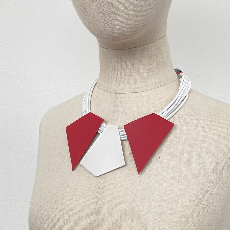 Character Geometry Necklace in White/Red