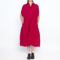 Red Crinkle Shirt Dress