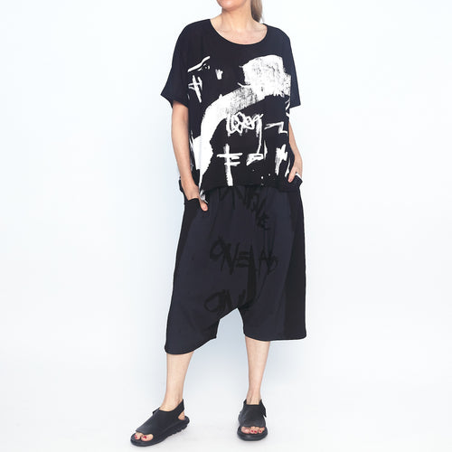 Abstract Print Top in Black