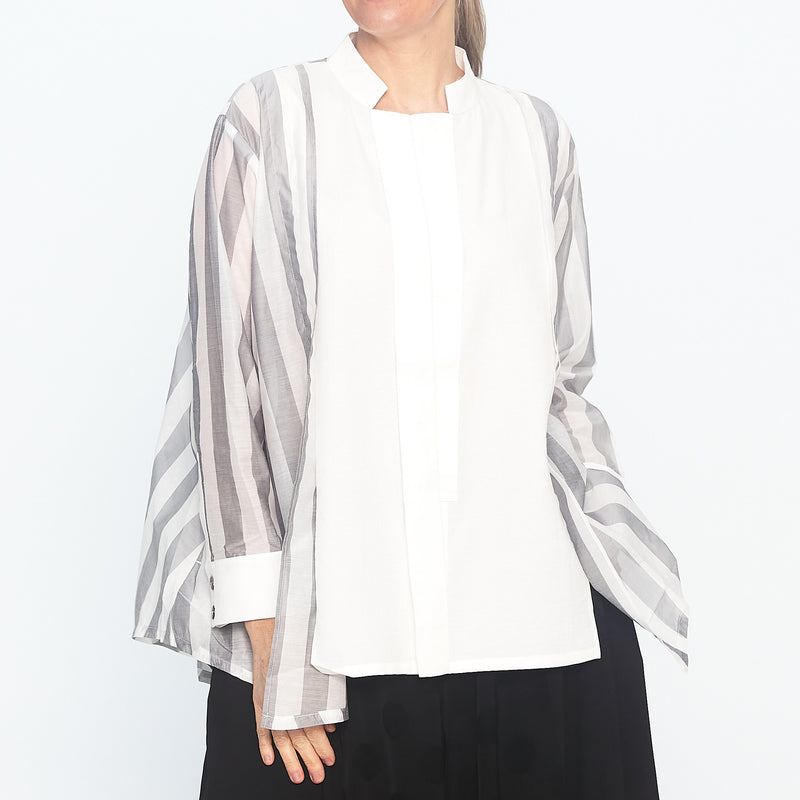 Wide Stripe Shirt in White / Grey